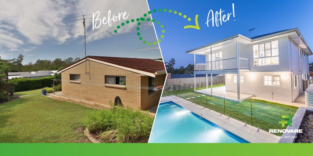 Before and after image of renovation work completed by Renovare | featured image for House Lifting, Raising and Building Underneath.