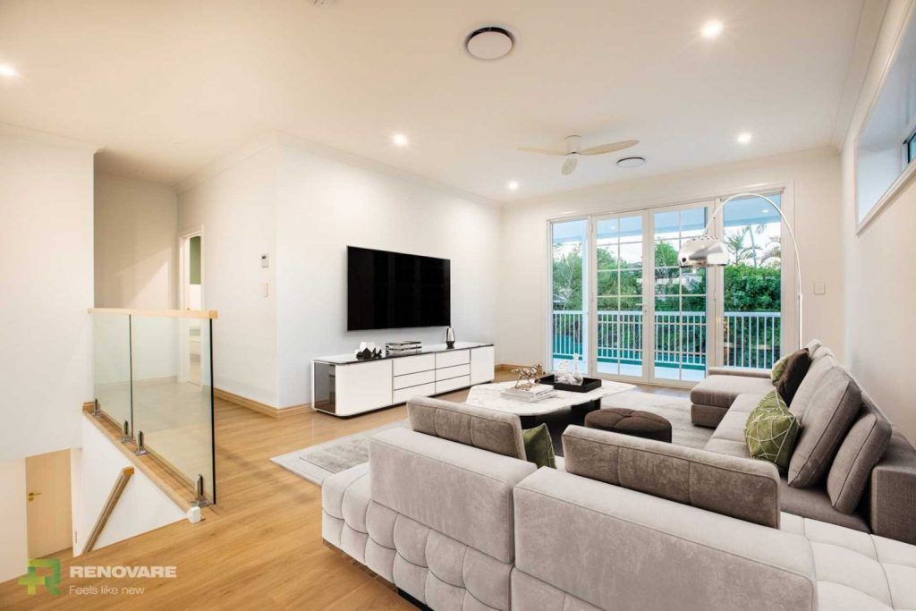 Photo of a newly renovated modern living room | Featured image for the blog Great Apartment Renovation Ideas from Renovate Mt Gravatt.